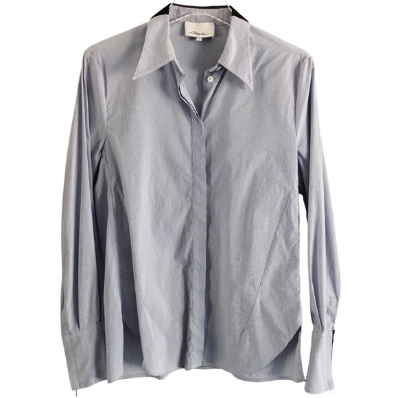 3-1 Phillip Lim Womens Button Down Blouse Blue White Striped Zipper Cuff Size 4 - Picture 1 of 9